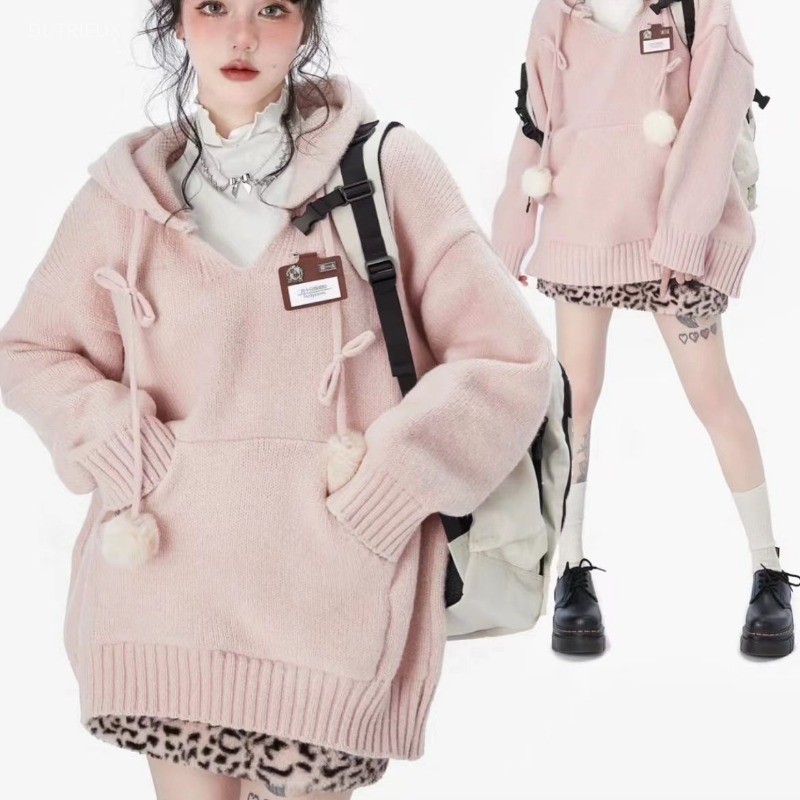 프레피 스타일 Y2k 스웨터 후드 솔리드 컬러 캥거루  - Winter Clothing Drawing 리뷰 및 가격