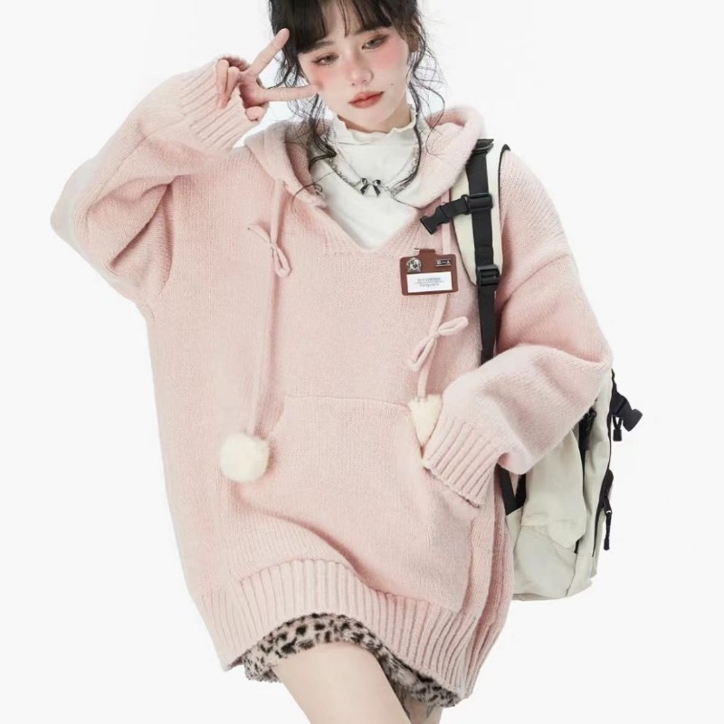 프레피 스타일 Y2k 스웨터 후드 솔리드 컬러 캥거루  - Winter Clothing Drawing 리뷰 및 가격