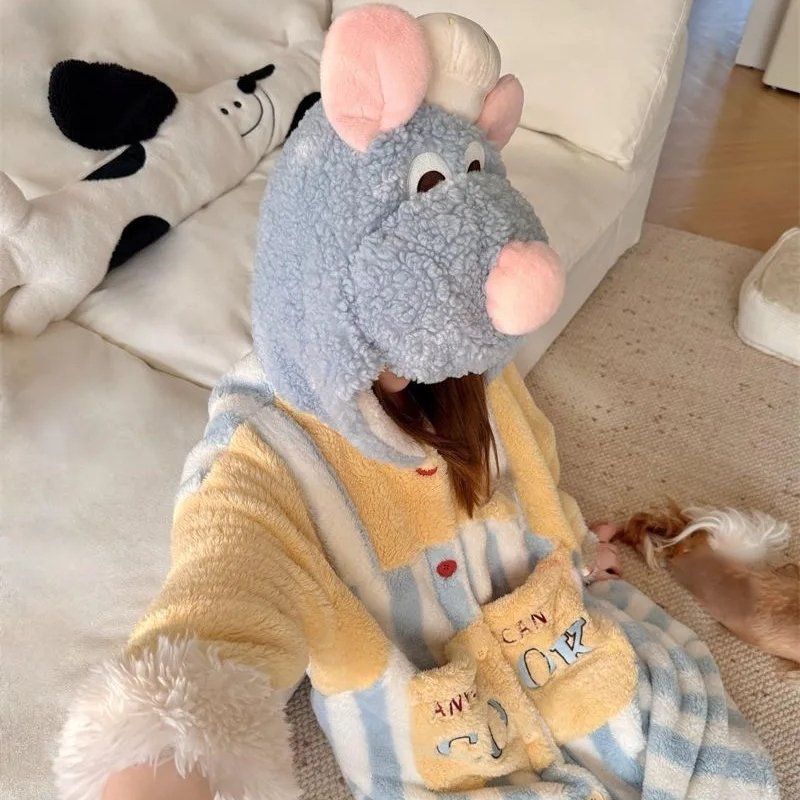 카툰 디즈니 라따뚜이 로브 귀여운 코랄 플리스 안감 라 - Fleece Hoodie Lined 리뷰 및 가격