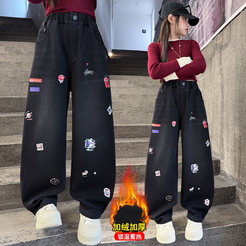 가을 소녀 청바지 만화 수 놓은 어린이 데님 바지 새로 - Winter Clothing Drawing 리뷰 및 가격