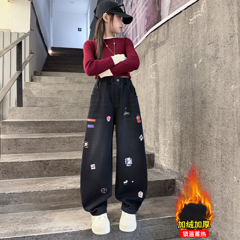 가을 소녀 청바지 만화 수 놓은 어린이 데님 바지 새로 - Winter Clothing Drawing 리뷰 및 가격